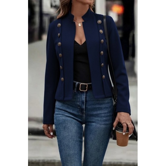 Kadın Uzun Kollu Hakim Yaka Yanlardan Düğmeli Kısa Süet Ceket, 29560