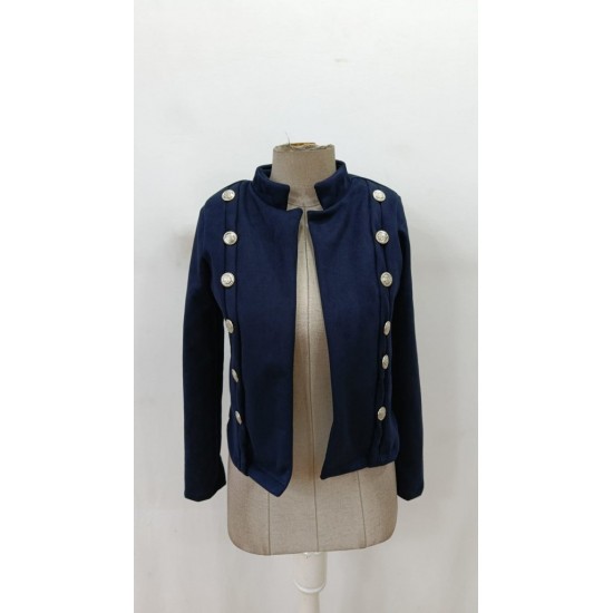 Kadın Uzun Kollu Hakim Yaka Yanlardan Düğmeli Kısa Süet Ceket, 29560