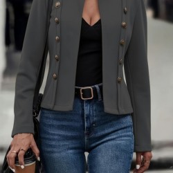 Kadın Uzun Kollu Hakim Yaka Yanlardan Düğmeli Kısa Süet Ceket, 29559