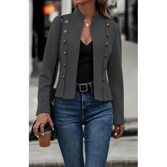 Kadın Uzun Kollu Hakim Yaka Yanlardan Düğmeli Kısa Süet Ceket, 29559
