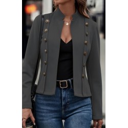 Kadın Uzun Kollu Hakim Yaka Yanlardan Düğmeli Kısa Süet Ceket, 29559