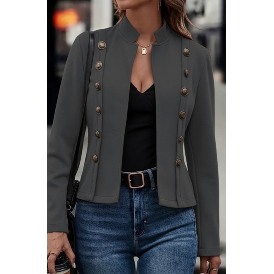 Kadın Uzun Kollu Hakim Yaka Yanlardan Düğmeli Kısa Süet Ceket, 29559