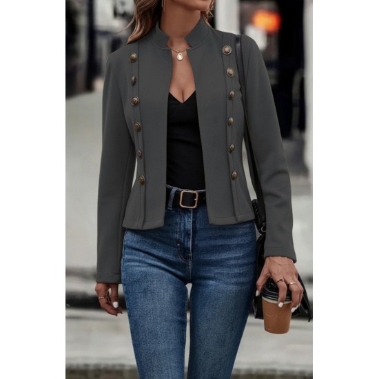 Kadın Uzun Kollu Hakim Yaka Yanlardan Düğmeli Kısa Süet Ceket, 29559