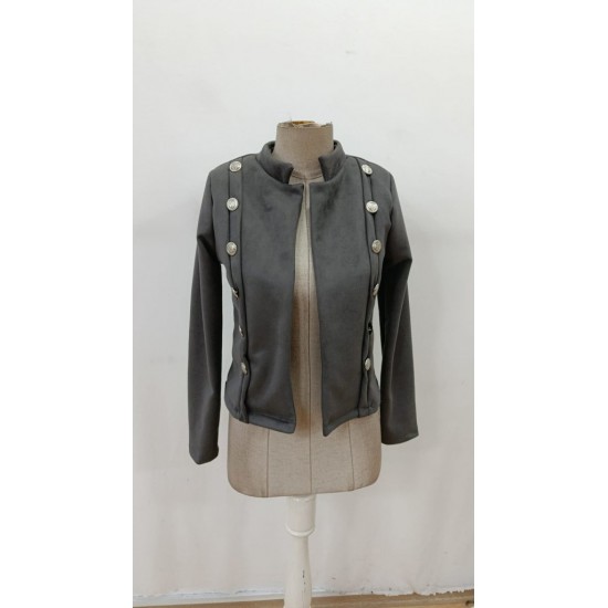 Kadın Uzun Kollu Hakim Yaka Yanlardan Düğmeli Kısa Süet Ceket, 29559