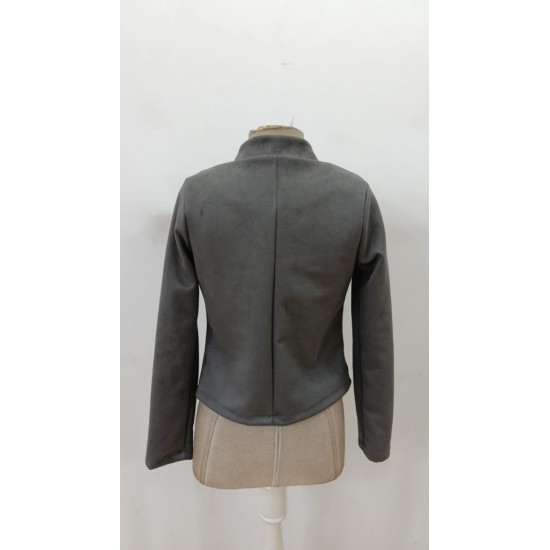 Kadın Uzun Kollu Hakim Yaka Yanlardan Düğmeli Kısa Süet Ceket, 29559