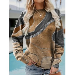 Kadın Uzun Kollu Bisiklet Yaka Desenli Modal Bluz , 29567