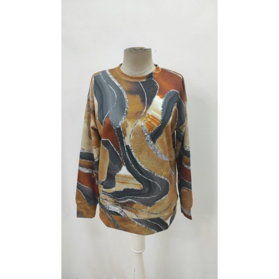 Kadın Uzun Kollu Bisiklet Yaka Desenli Modal Bluz , 29567