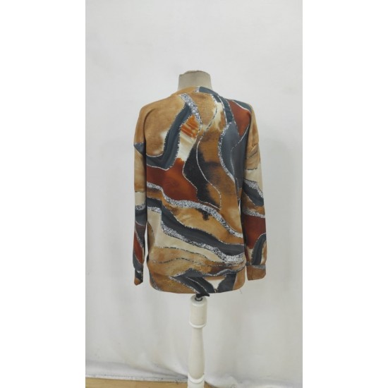 Kadın Uzun Kollu Bisiklet Yaka Desenli Modal Bluz , 29567