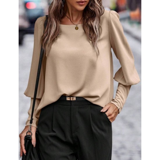 Kadın Uzun Kollu Yuvarlak Yakalı Düğmeli Ithal Krep Bluz, 29575