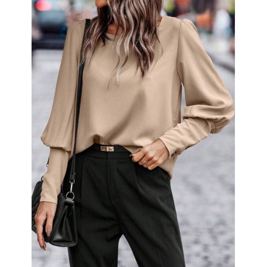 Kadın Uzun Kollu Yuvarlak Yakalı Düğmeli Ithal Krep Bluz, 29575