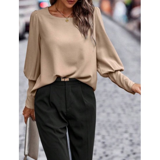 Kadın Uzun Kollu Yuvarlak Yakalı Düğmeli Ithal Krep Bluz, 29575