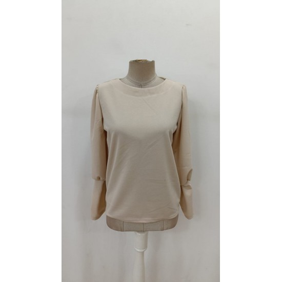 Kadın Uzun Kollu Yuvarlak Yakalı Düğmeli Ithal Krep Bluz, 29575