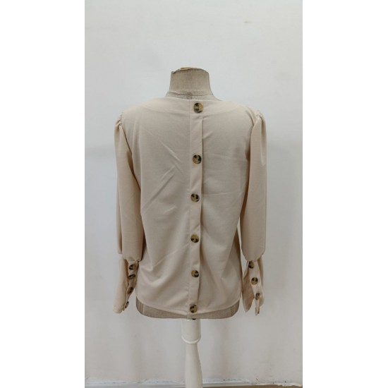 Kadın Uzun Kollu Yuvarlak Yakalı Düğmeli Ithal Krep Bluz, 29575