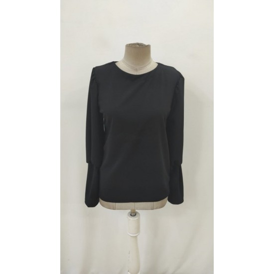 Kadın Uzun Kollu Yuvarlak Yakalı Düğmeli Ithal Krep Bluz, 29572