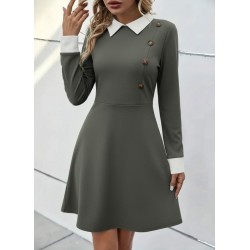 Kadın Uzun Kollu Yakalı Düğmeli çağla Yeşili Modal Mini Elbise , 29570