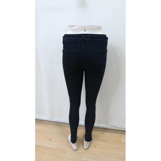  Kadın Yüksek Bel Belden Kuşaklı Yırtık Detaylı Kot Pantolon, 29591