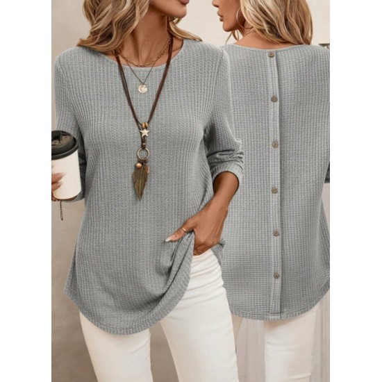 Kadın Uzun Kollu Yuvarlak Yaka Arkadan Düğmeli Waffle Bluz , 29601 Kadın Uzun Kollu Yuvarlak Yaka Arkadan Düğmeli Waffle Bluz , 29601