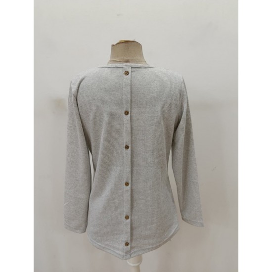 Kadın Uzun Kollu Yuvarlak Yaka Arkadan Düğmeli Waffle Bluz , 29601 Kadın Uzun Kollu Yuvarlak Yaka Arkadan Düğmeli Waffle Bluz , 29601