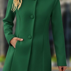 Kadın Uzun Kollu Hakim Yakalı önden Düğmeli Cep Detaylı Kısa Taba Kaşe Kaban, 29618