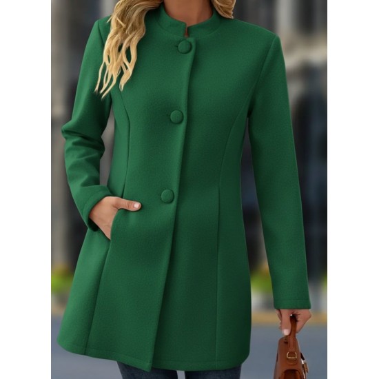 Kadın Uzun Kollu Hakim Yakalı önden Düğmeli Cep Detaylı Kısa Taba Kaşe Kaban, 29618