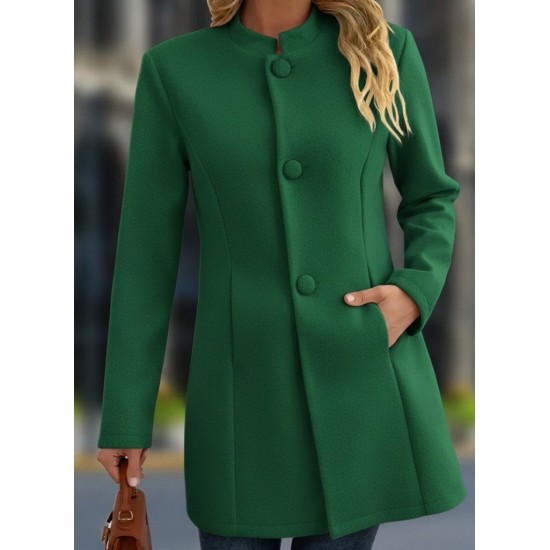 Kadın Uzun Kollu Hakim Yakalı önden Düğmeli Cep Detaylı Kısa Taba Kaşe Kaban, 29618