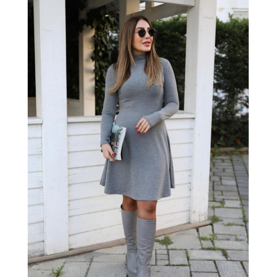 Kadın Uzun Kollu Balıkçı Yaka Salaş Kusa Akrilik Elbise, 28491