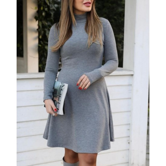 Kadın Uzun Kollu Balıkçı Yaka Salaş Kusa Akrilik Elbise, 28491
