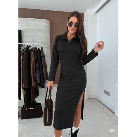 Kadın Uzun Kollu Yakalı Yandan Yırtmaçlı Midi Modal Elbise , 29627 Kadın Uzun Kollu Yakalı Yandan Yırtmaçlı Midi Modal Elbise , 29627