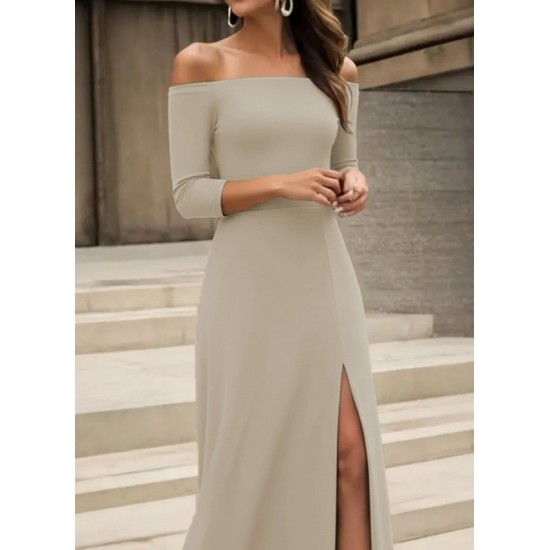 Kadın Uzun Kollu Madonna Yakalı Yırtmaç Detaylı Uzun Ithal Krep Elbise, 29639 Kadın Uzun Kollu Madonna Yakalı Yırtmaç Detaylı Uzun Ithal Krep Elbise, 29639