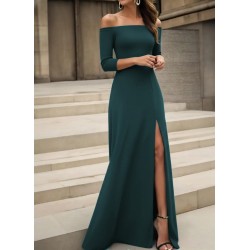 Kadın Uzun Kollu Madonna Yakalı Yırtmaç Detaylı Uzun Ithal Krep Elbise, 29638