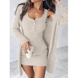 Kadın Askılı Yuvarlak Yakalı önü Düğmeli şardonlu Kaşkorse Mini Elbise Ve Kısa Ceket, 29641