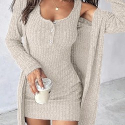 Kadın Askılı Yuvarlak Yakalı önü Düğmeli şardonlu Kaşkorse Mini Elbise Ve Kısa Ceket, 29641