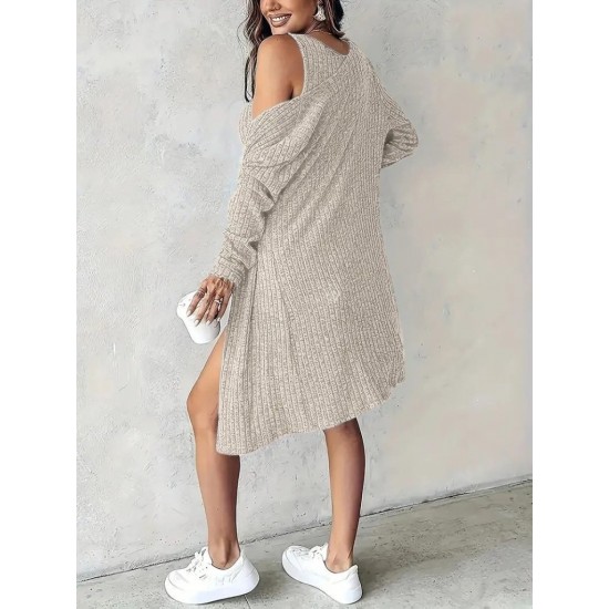 Kadın Askılı Yuvarlak Yakalı önü Düğmeli şardonlu Kaşkorse Mini Elbise Ve Kısa Ceket, 29641