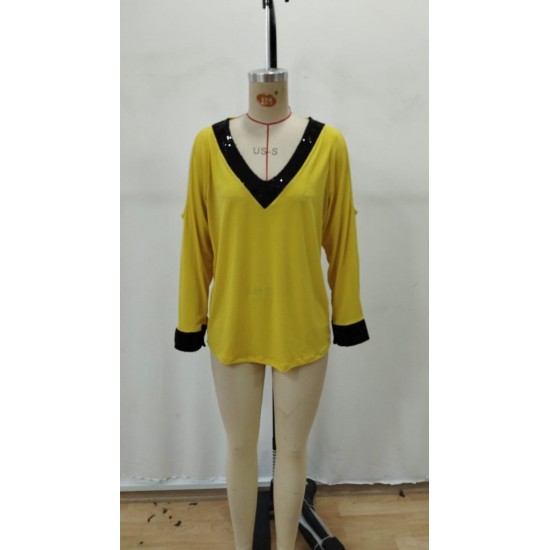 Kadın Uzun Kollu V Yakalı Omuzlardan Açık Sandy Bluz , 29697