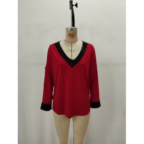 Kadın Uzun Kollu V Yakalı Omuzlardan Açık Sandy Bluz , 29696