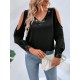 Kadın Uzun Kollu V Yakalı Omuzlardan Açık Sandy Bluz , 29695