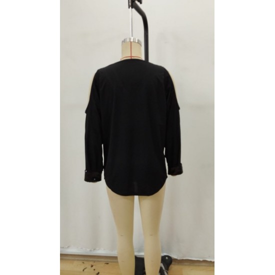 Kadın Uzun Kollu V Yakalı Omuzlardan Açık Sandy Bluz , 29695