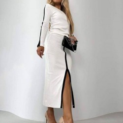 Kadın Uzun Kollu Bisiklet Yaka Kaşkorse Bluz Ve Yırtmaçlı Etek Ikili Takım , 29694