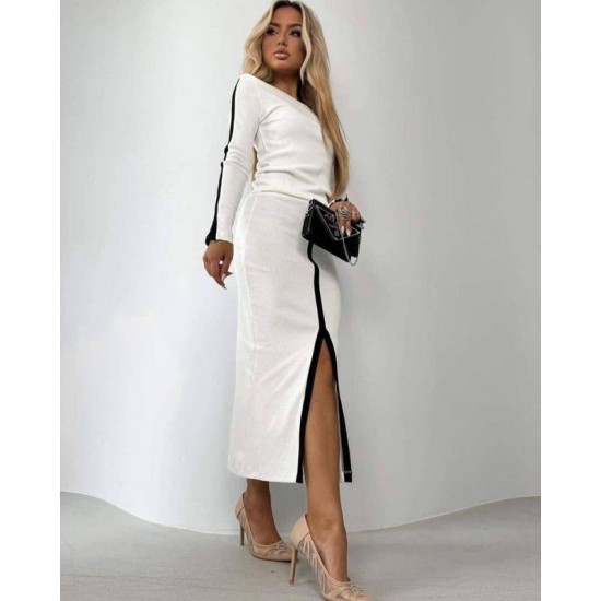 Kadın Uzun Kollu Bisiklet Yaka Kaşkorse Bluz Ve Yırtmaçlı Etek Ikili Takım , 29694