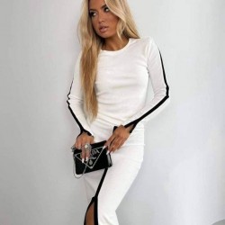 Kadın Uzun Kollu Bisiklet Yaka Kaşkorse Bluz Ve Yırtmaçlı Etek Ikili Takım , 29694