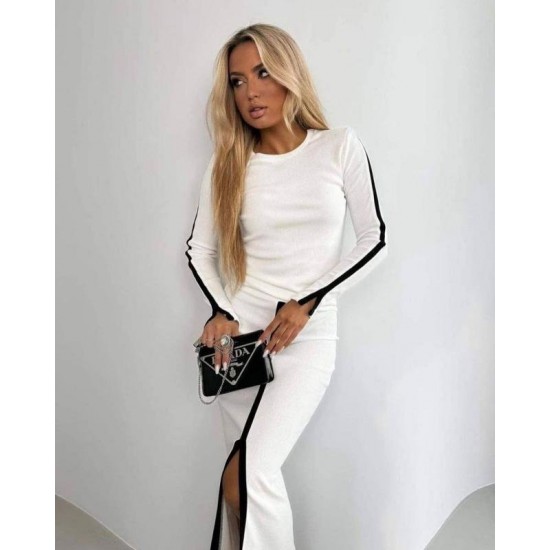 Kadın Uzun Kollu Bisiklet Yaka Kaşkorse Bluz Ve Yırtmaçlı Etek Ikili Takım , 29694