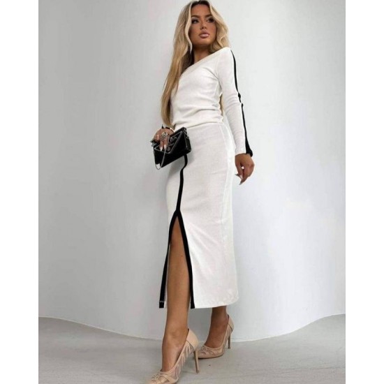 Kadın Uzun Kollu Bisiklet Yaka Kaşkorse Bluz Ve Yırtmaçlı Etek Ikili Takım , 29694