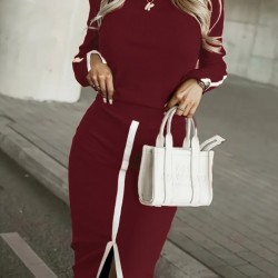 Kadın Uzun Kollu Bisiklet Yaka Kaşkorse Bluz Ve Yırtmaçlı Etek Ikili Takım , 29693