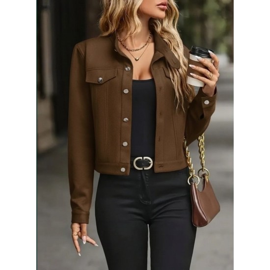 Kadın Uzun Kollu önden Düğmeli Kısa Süet Ceket , 29688