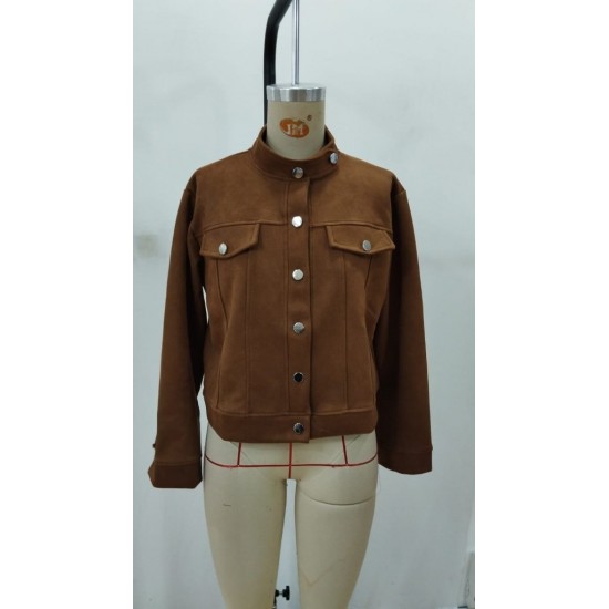 Kadın Uzun Kollu önden Düğmeli Kısa Süet Ceket , 29688