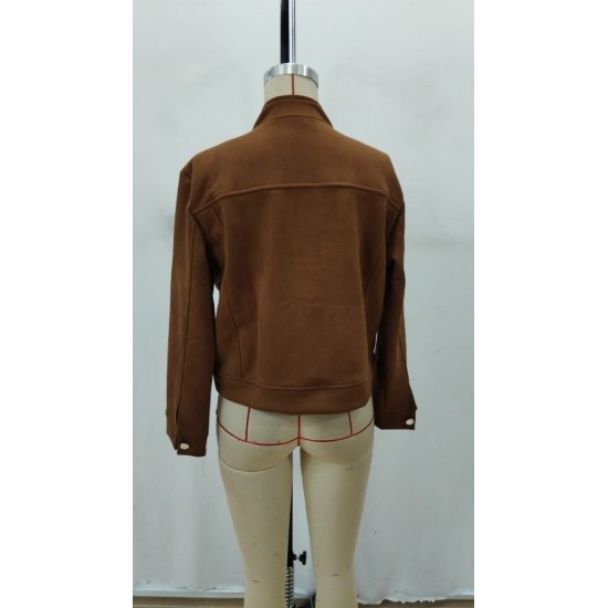 Kadın Uzun Kollu önden Düğmeli Kısa Süet Ceket , 29688