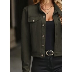 Kadın Uzun Kollu önden Düğmeli Kısa Süet Ceket , 29687