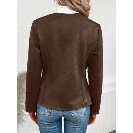 Kadın Uzun Kollu Yuvarlak Yaka önden Fermuarlı Süet Ceket, 29685