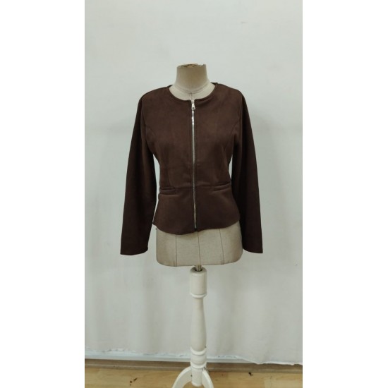 Kadın Uzun Kollu Yuvarlak Yaka önden Fermuarlı Süet Ceket, 29685