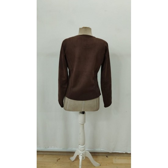 Kadın Uzun Kollu Yuvarlak Yaka önden Fermuarlı Süet Ceket, 29685